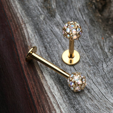 Detail View 1 of Golden Pave Sparkle Full Dome Top Steel Labret-Aurora Borealis